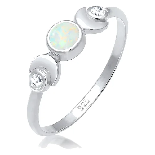 Elli Damski półksiężyc Astro Vintage Design z opalem i cyrkonią w srebrze 925 Sterling Silver Pierścionki 1 ct