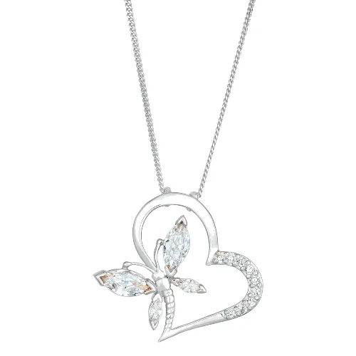 Elli Damski Serce Motyla wisior Elegancki z kryształami cyrkonii w srebrze próby 925 Sterling Silver Naszyjniki 1 ct