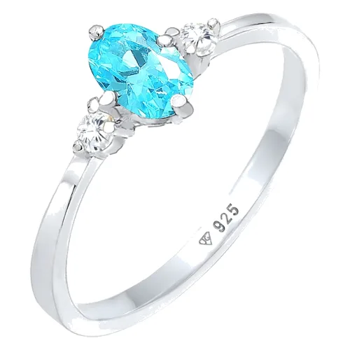 Elli Damski Soliter Blue Oval zaręczynowy z kryształami cyrkonii w srebrze 925 Sterling Silver Pierścionki 1 ct