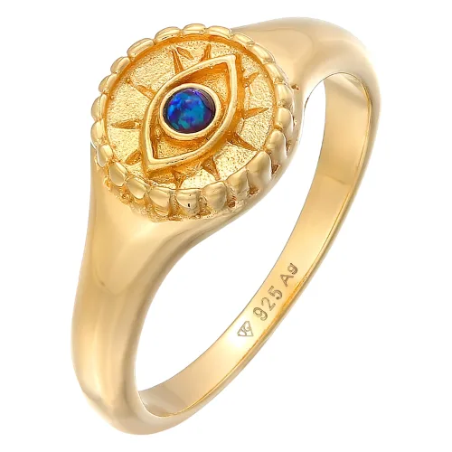 Elli Damski sygnet Evil Eye z syntetycznym opalem z pozłacanego srebra 925 Sterling Silver Pierścionki 1 ct