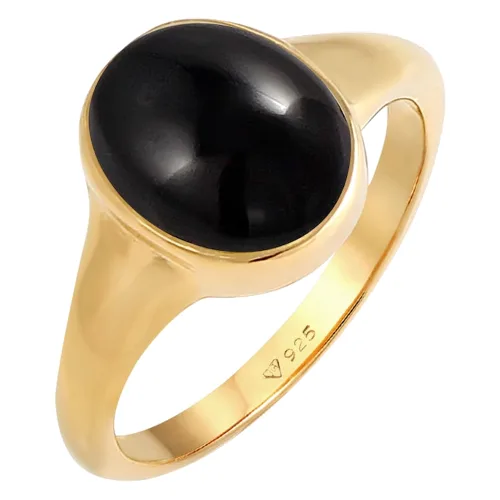 Elli Damski sygnet owalny z kamieniem szlachetnym onyx w pozłacanym srebrze 925 Sterling Silver Pierścionki 1 ct