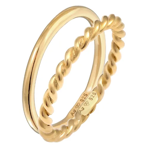 Elli Damski zestaw 2 częściowy Twisted Basic ze srebra próby 925 Sterling Silver Pierścionki 1 ct