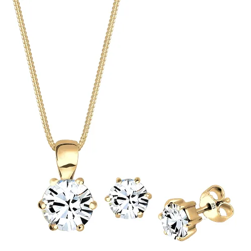 Elli Damski zestaw Classic Solitaire zawieszka kolczyki z kryształami w srebrze 925 sterling silver pozłacane różowym złotem Zestawy 1 ct