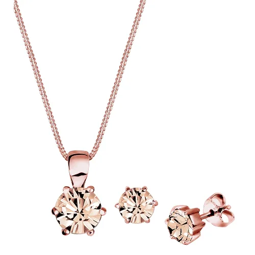 Elli Damski zestaw Classic Solitaire zawieszka kolczyki z kryształami w srebrze 925 sterling silver pozłacane różowym złotem Zestawy 1 ct