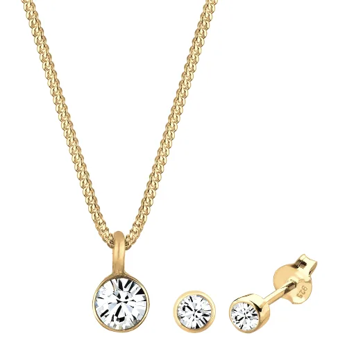 Elli Damski zestaw Elegancki Solitaire zawieszka kolczyki z kryształami w srebrze 925 Sterling Silver Zestawy 1 ct