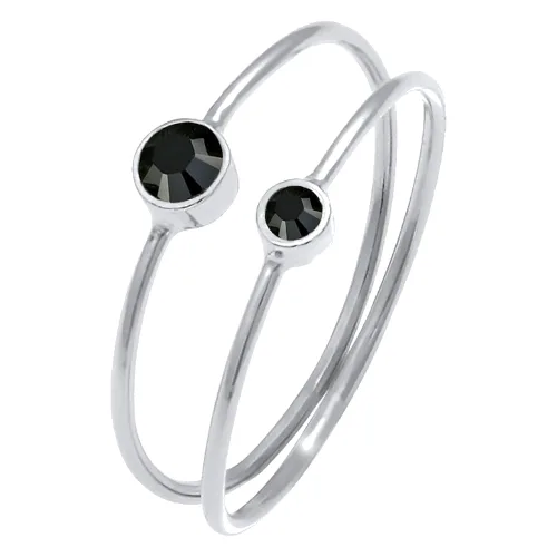 Elli Damski zestaw filigran z kryształami czarny w srebrze próby 925 Sterling Silver Pierścionki 1 ct