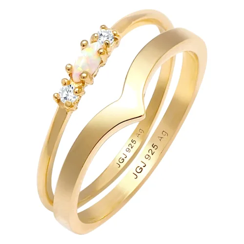 Elli Damski zestaw markiza kształt V Basic z syntetycznym opalem i kryształami cyrkonii w srebrze próby 925 Sterling Silver Pierścionki 1 ct