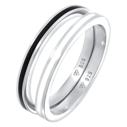 Elli Damski Zestaw pierścionków Podstawowy Czarny z emalią w srebrze 925 Sterling Silver Pierścionki 1 ct