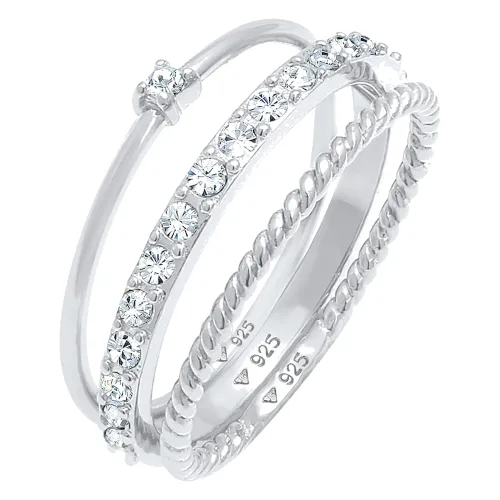 Elli Damskie do łączenia elegancki, świąteczny, warstwowy z kryształami, srebro próby 925 Sterling Silver Pierścionki 1 ct