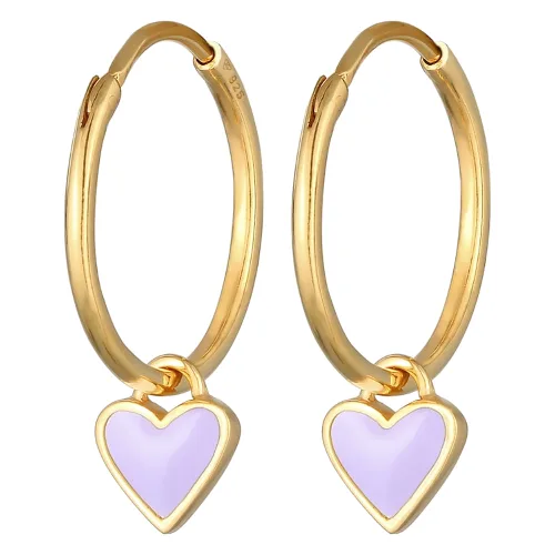 Elli Damskie kolczyki kółka z zawieszką serce z emalią w kolorze fioletowym z pozłacanego srebra próby 925 Sterling Silver Kolczyki 1 ct