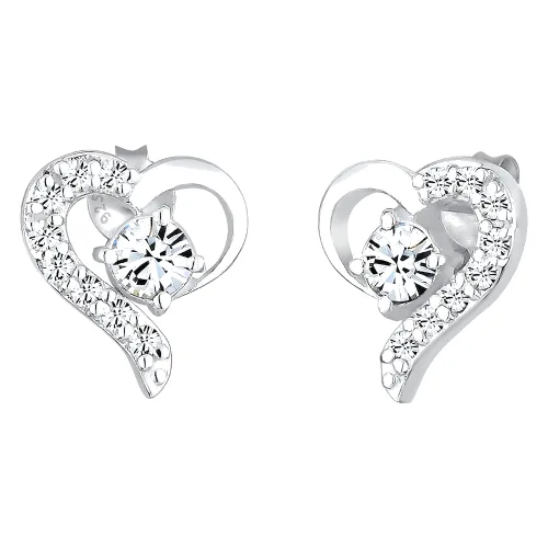 Elli Damskie kolczyki sztyfty serce z kryształami w srebrze próby 925 Sterling Silver Kolczyki 1 ct
