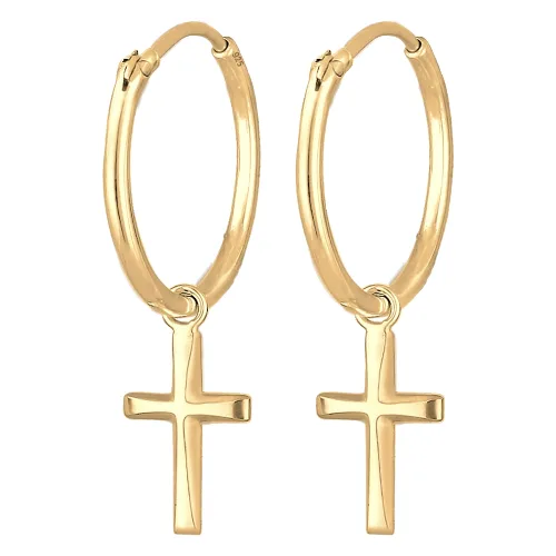 Elli Damskie kreole zawieszka krzyżyk wiara religia w srebrze 925 Sterling Silver Kolczyki 1 ct