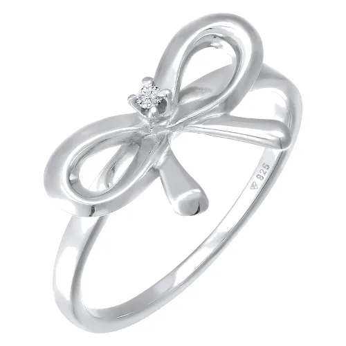 Elli DIAMONDS Damska kokarda z diamentem (0.015 ct.) ze srebra próby 925 Sterling Silver Pierścionki 1 ct Damski
