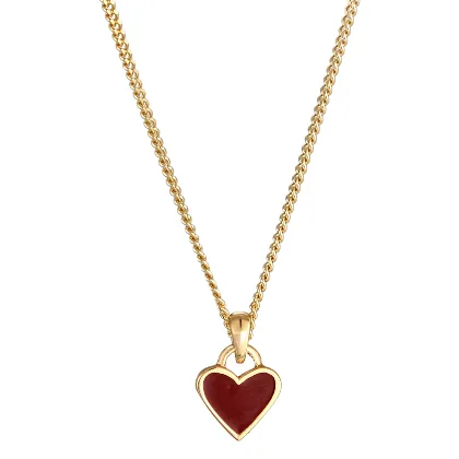 Elli Dziecięcy wisiorek serce z czerwoną emalią ze srebra próby 925 Sterling Silver, pozłacany Naszyjniki 1 ct Damski
