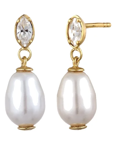 Elli Kolczyki Damskie Perły Kryształy Marquise Szlif Białe 925 Sterling Silver 1 ct