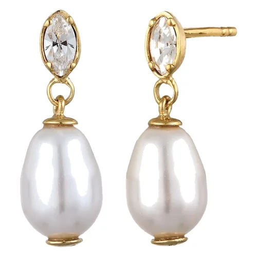 Elli Kolczyki Damskie Perły Kryształy Marquise Szlif Białe 925 Sterling Silver 1 ct