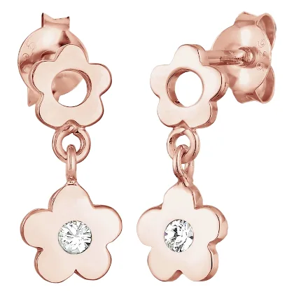 Elli Kolczyki dziecięce kwiat z kryształem z srebra próby 925 Sterling Silver 1 ct Damski