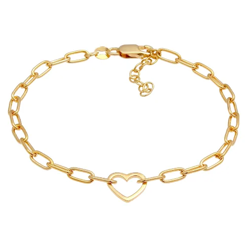 Elli Owalny trend w owalnym łańcuchu damskiego serca w 925 Sterling Silver Gold platerowany Bransoletki 1 ct Damski