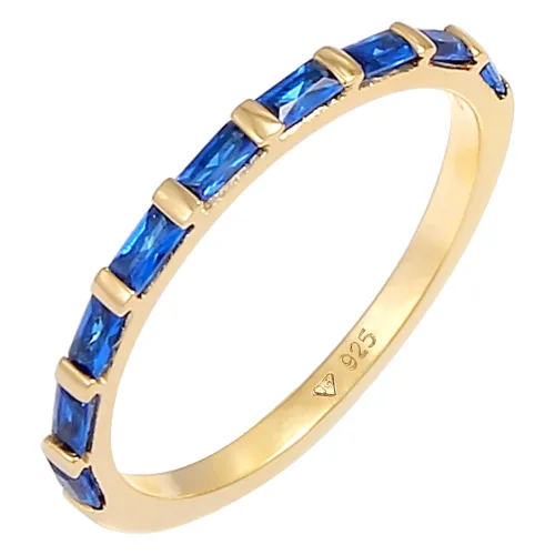 Elli PREMIUM Damska obrączka błyszcząca z syntetycznym szafirem w pozłacanym srebrze 925 Sterling Silver Pierścionki 1 ct Damski