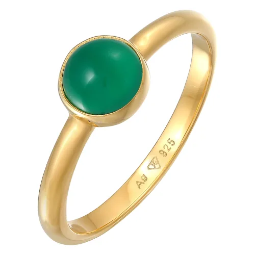Elli PREMIUM Damski soliter Basic zielony agat w rodowanym srebrze 925 Sterling Silver Pierścionki 1 ct