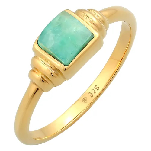 Elli PREMIUM Damski soliter Vintage kwadrat z amazonitem w pozłacanym srebrze 925 Sterling Silver Pierścionki 1 ct