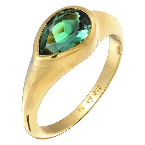 Elli PREMIUM Damski Sygnet Trend z kwarcowym kamieniem szlachetnym w srebrze 925 Sterling Silver pozłacany Pierścionki 1 ct