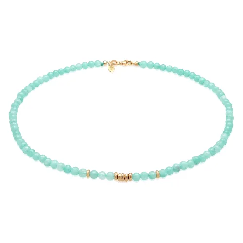 Elli PREMIUM Damski trend z koralikami z amazonitu w pozłacanym srebrze próby 925 Sterling Silver Naszyjniki 1 ct