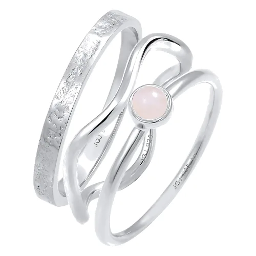 Elli PREMIUM Damski zestaw pasjans z kwarcem różowym ze srebra próby 925 Sterling Silver Pierścionki 1 ct