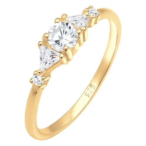 Elli PREMIUM Damskie Filigranowe Geo mieniące się kryształami cyrkonii w pozłacanym srebrze 925 Sterling Silver Pierścionki 1 ct
