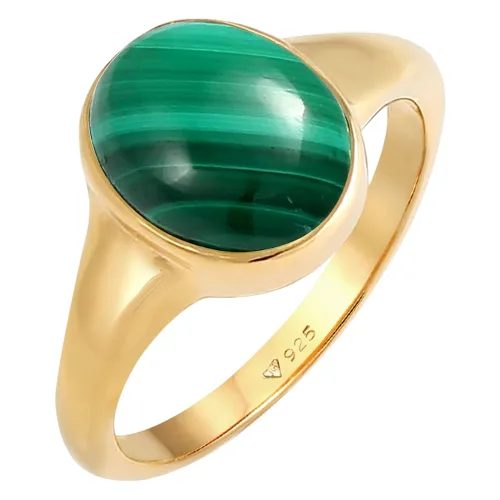 Elli PREMIUM Ladies Signet Ring Elegant Green z Malachitem 925 Sterling Silver platerowany złotem Pierścionki 1 ct Damski