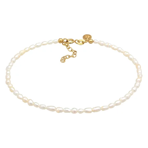 Elli PREMIUM Łańcuszek na kostkę Classic z perły hodowlana słodkowodna z pozłacanego srebra próby 925 Sterling Silver Biżuteria dla stóp 1 ct Damski