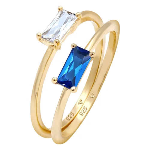 Elli PREMIUM Set Zirkonia Synthetischer Saphir 925 vergoldet Pierścionki 1 ct Damski