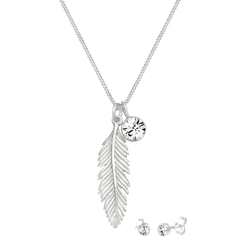 Elli Zestaw Biżuterii Damski Wisiorek Pióro Łańcuszek Pancerny Kryształy Szkła Cięcie Xirius Białe 925 Sterling Silver 45 cm Zestawy 1 ct