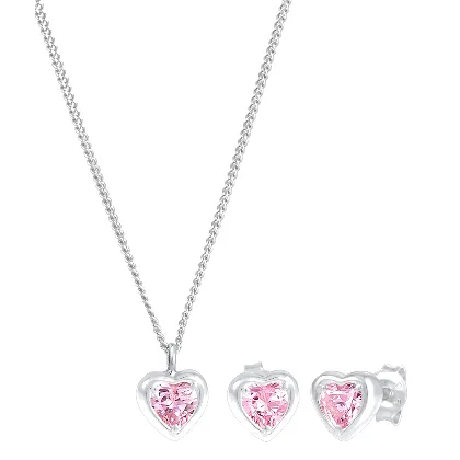 Elli Zestaw dziecięcych zawieszek do uszu z cyrkoniami w kolorze różowym ze srebra próby 925 Sterling Silver Zestawy 1 ct Damski