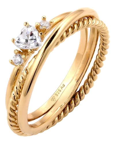 Elli Zestaw Pierścionek Damski Serce Cyrkonia 925 Sterling Silver Walentynkowy Pierścionki 1 ct