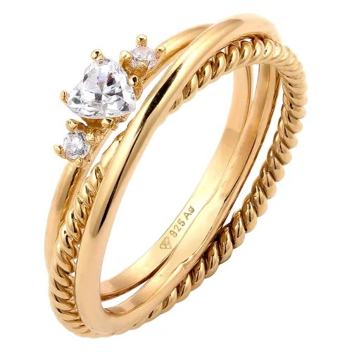 Elli Zestaw Pierścionek Damski Serce Cyrkonia 925 Sterling Silver Walentynkowy Pierścionki 1 ct