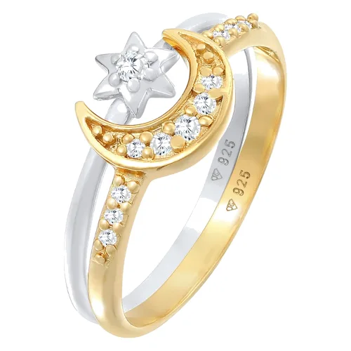 Elli Zestaw pierścionków do łączenia Star Moon Astro Trend z kryształami cyrkonii w srebrze 925 Sterling Silver Pierścionki 1 ct Damski