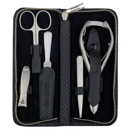 ERBE Manicure Set Zipper Case Range "Carbon", black, 5 pcs. Kuferki do makijażu 1 ct 1 szt.