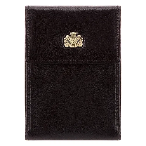 Etui na karty skórzane z herbem rozkładane czarne