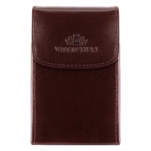 Etui na wizytówki skórzane metalowe brązowe