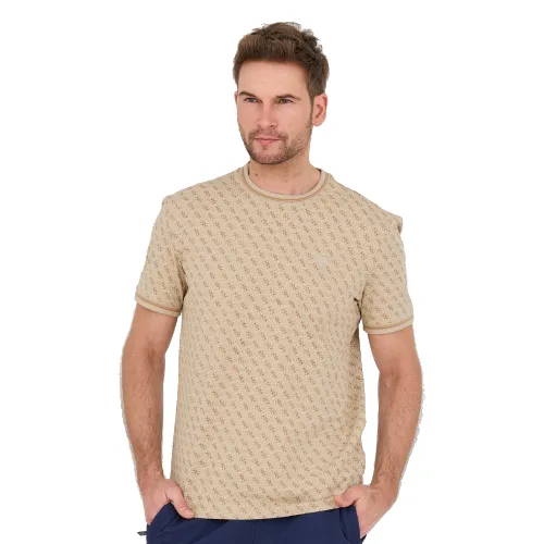 GUESS Beżowy męski t-shirt Marshall