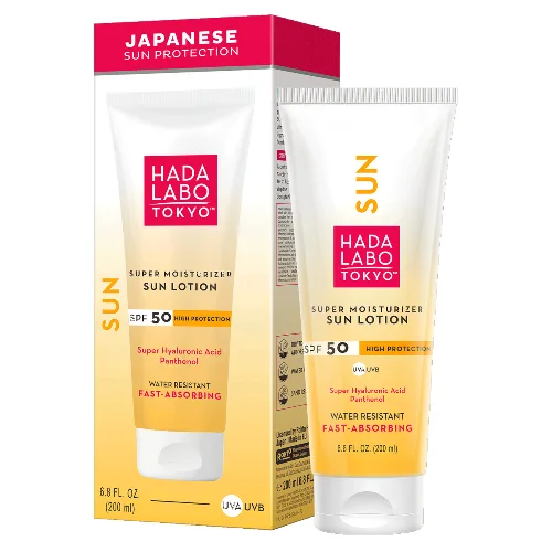 Hada Labo Tokyo Sun Lotion emulsja do opalania SPF 50 do ciała z Super Hyaluronic Acid™, D-pantenolem i skwalanem 200 ml
