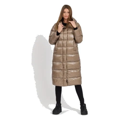HETREGO Beżowy damski płaszcz puchowy Tara Woman Oversized Quilted Coat, Rozmiar 40 EU - 44 IT