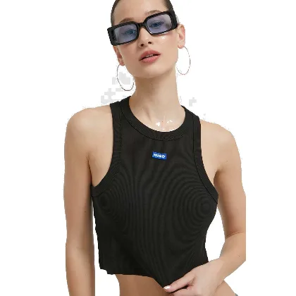 HUGO Blue crop top damski bawełniany z elastanem Baby Tank_B