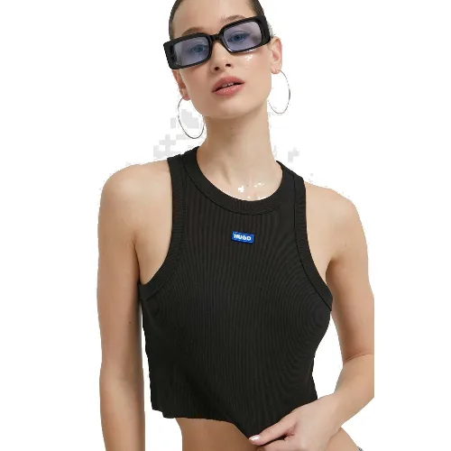 HUGO Blue crop top damski bawełniany z elastanem Baby Tank_B