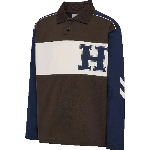 hummel polo z długim rękawem z bawełny organicznej dla dzieci - TURKISH COFFEE
