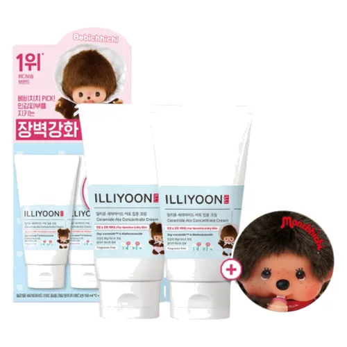 ILLIYOON - Zestaw specjalny kremu z koncentratem ceramidu Ato (z lusterkiem Monchhichi) - 150ml + 150ml
