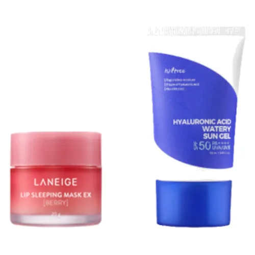 Isntree - Hyaluronic Acid Watery Sun Gel SPF50+ PA++++ - 50ml (1szt.) + LANEIGE - Lip Sleeping Mask EX - 20g - Berry (1szt.) Set