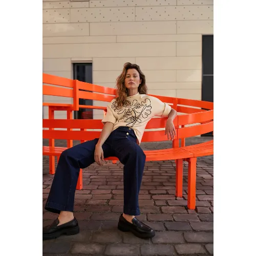 Jeansy wide leg granatowe