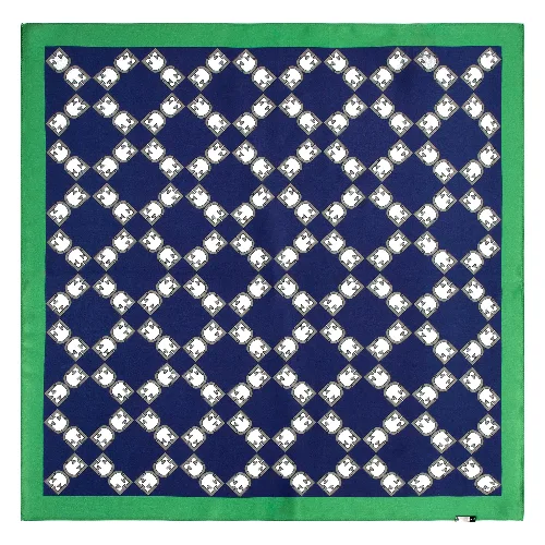 Jedwabna apaszka damska z geometrycznym monogramem granatowo - zielona